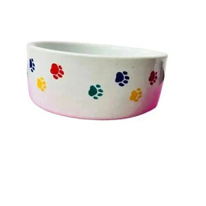 Bone Dry Large Ceramic Dog Bowl Colorful Painted Paw Prints Multicolored
